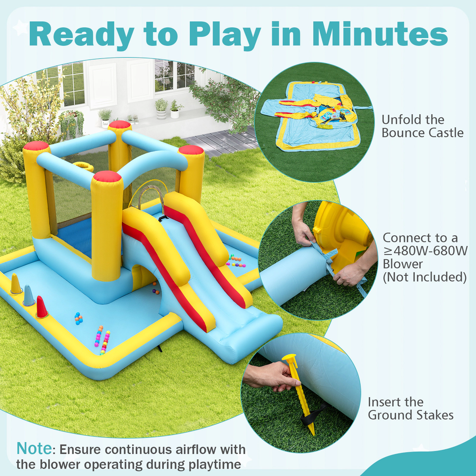 SUGIFT Slide Tunnel and Ball Pit Blower Not Included 7-in-1 Kids Inflatable Bouncy Castle