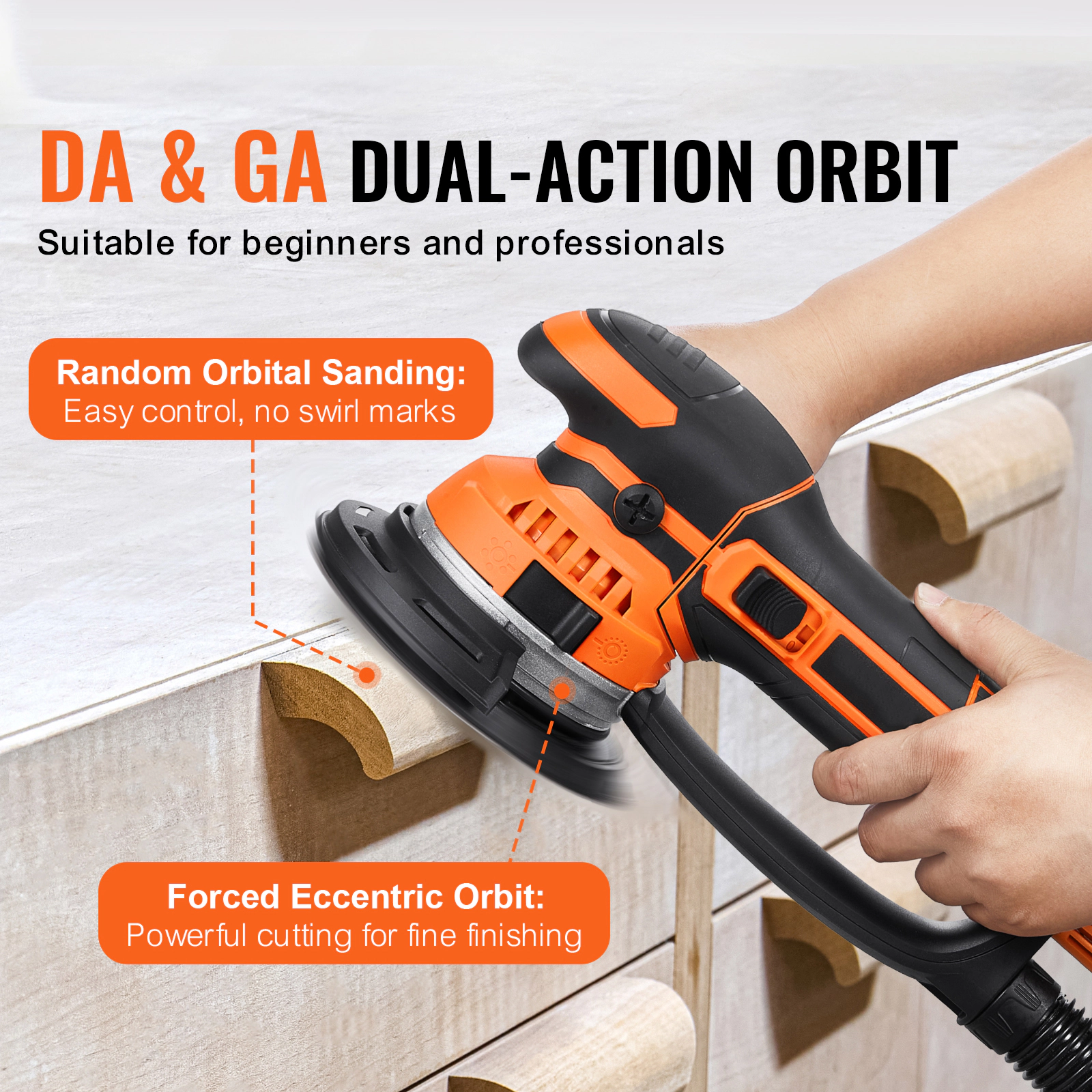 HONGGE Random Orbital Sander & 6-Inch 6 Variable Speed Electric Palm with Sandpapers Dust