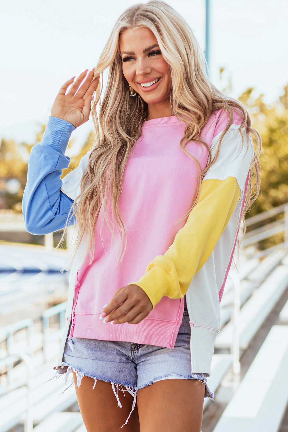 Threaded Pear Women's Harper Side Slits Crewneck Sweatshirt