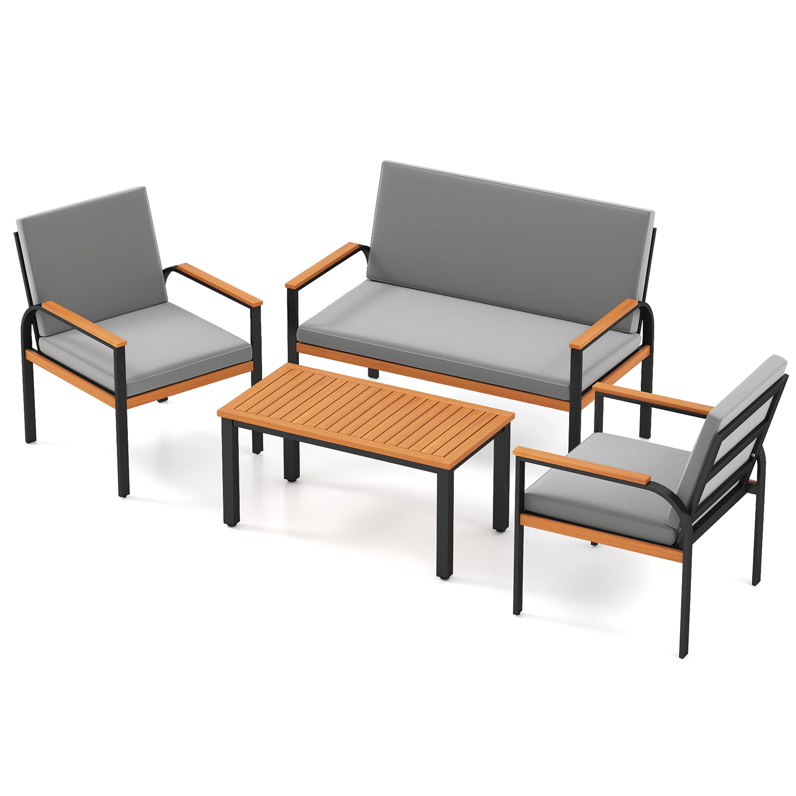 LJG 4 Piece Patio Furniture Set with Coffee Table and Loveseat with Removable Cushions