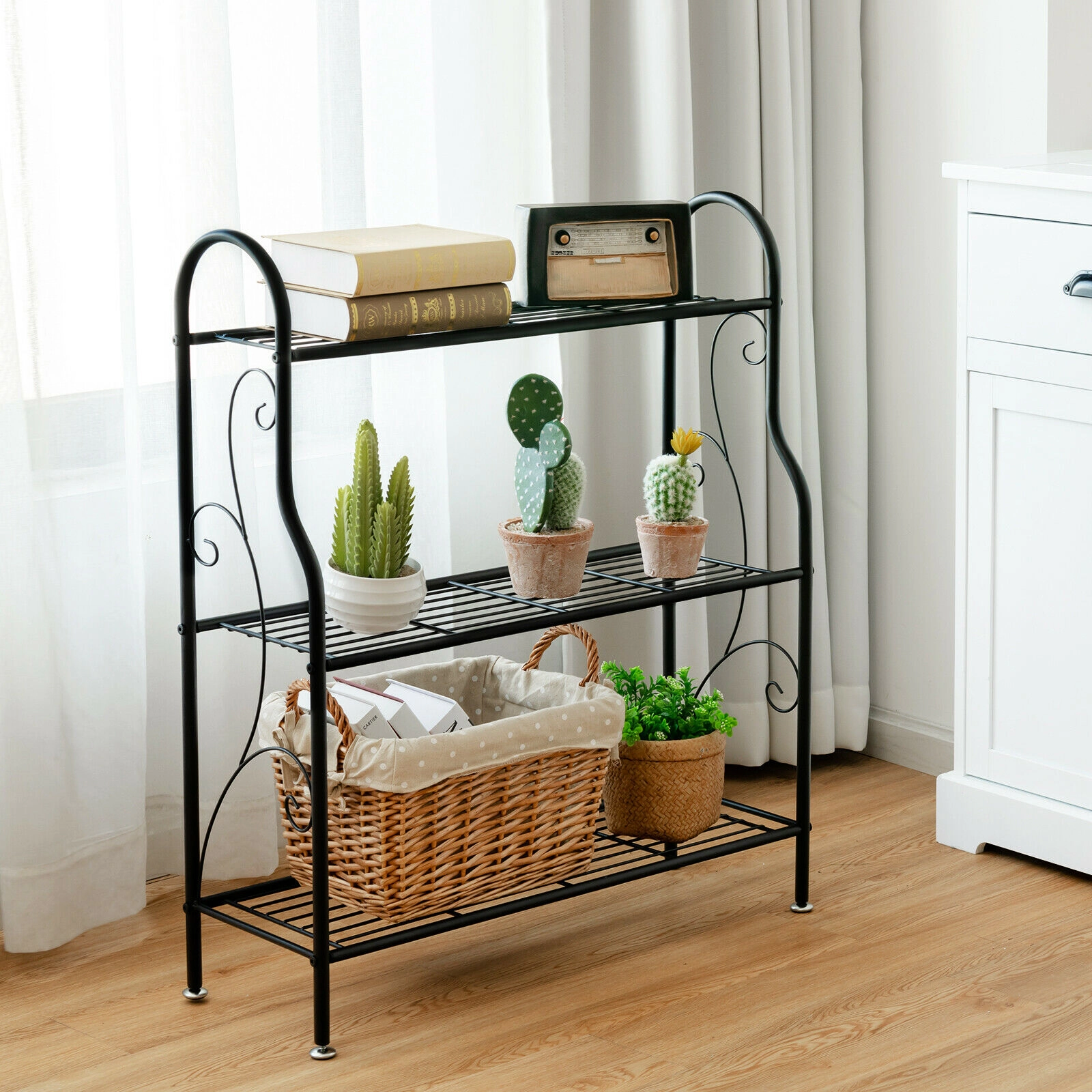 SlickBlue Metal 3 Tier Plant Stand Black Steel Storage Rack for Plants Books Shoes Home Use