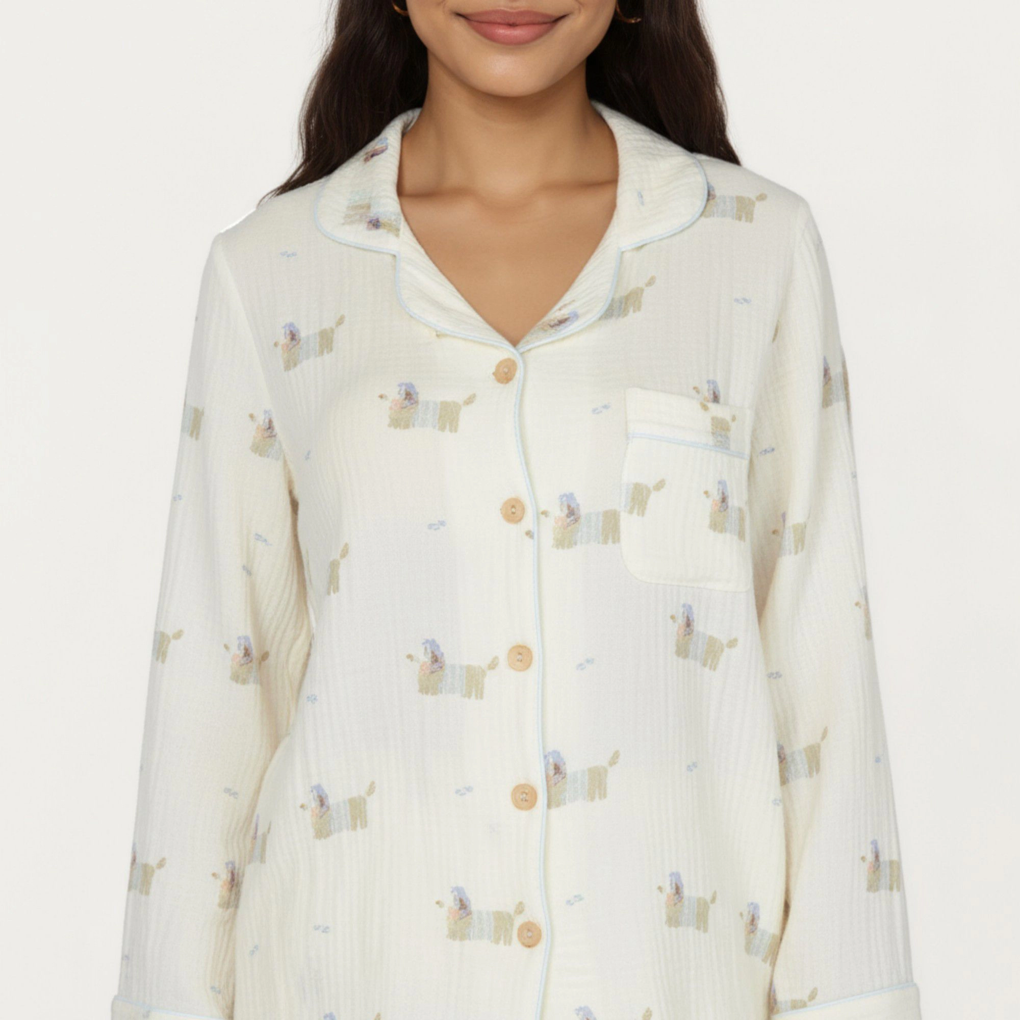 Anna-Kaci Women's 2-Piece Long Sleeve Button Front Top and Relaxed Fit Pants Pajama Set with Dog Print