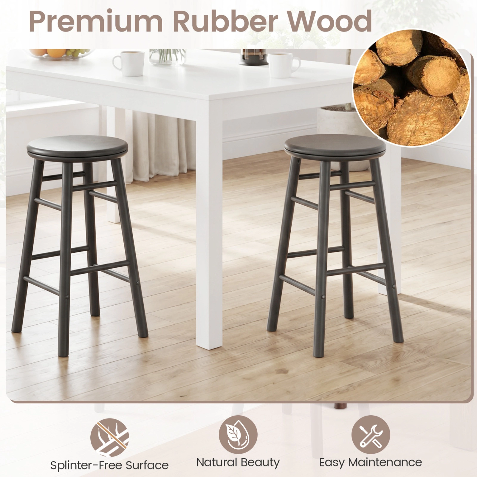 SUGIFT Footrests and Crossbars Set of 2 24 Inch Swivel Bar Stool