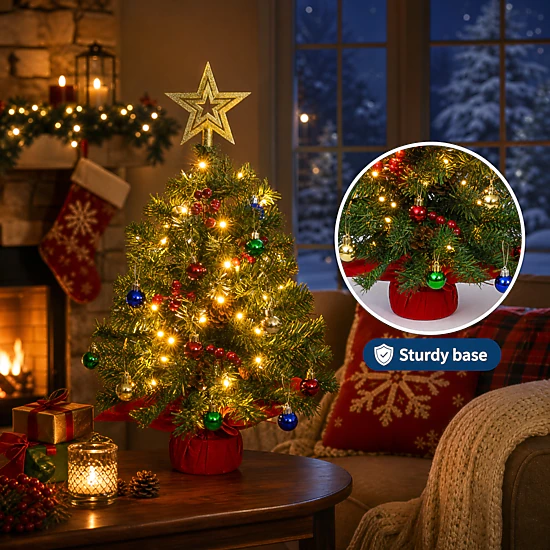 PALQOUETH 2FT Battery-Operated Mini Christmas Tree, PVC Tabletop Decor ...