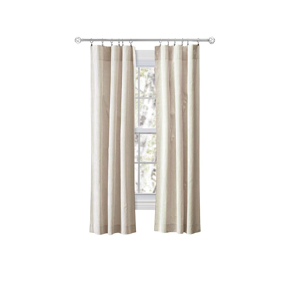 Ellis Curtain Plaza Classic Ticking Stripe Printed 3" Rod Pocket Tailored Panel Pair with Tiebacks 56" x 63" Tan