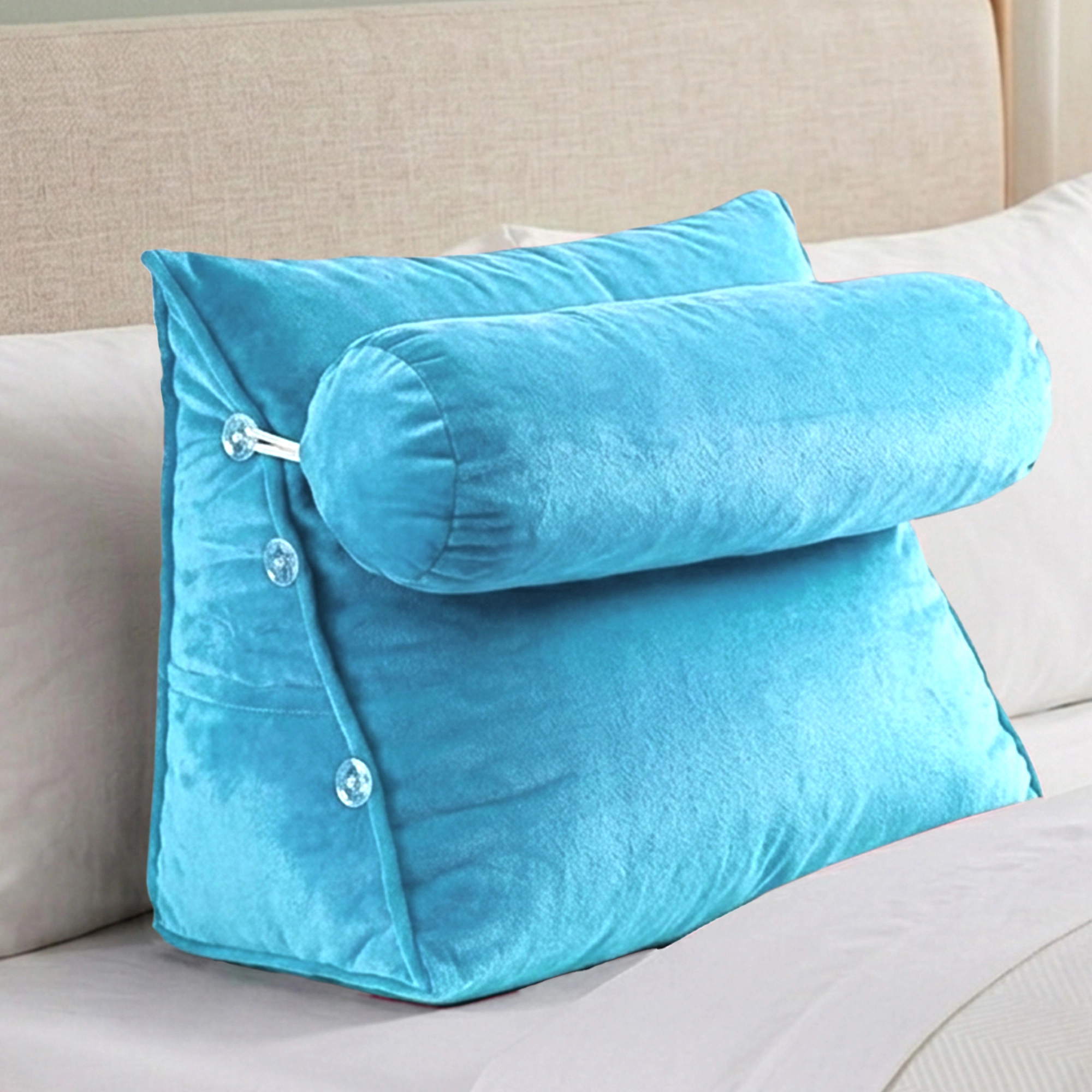 Cheer Collection Wedge Reading Pillow with Adjustable Neck Roll and Side Pocket