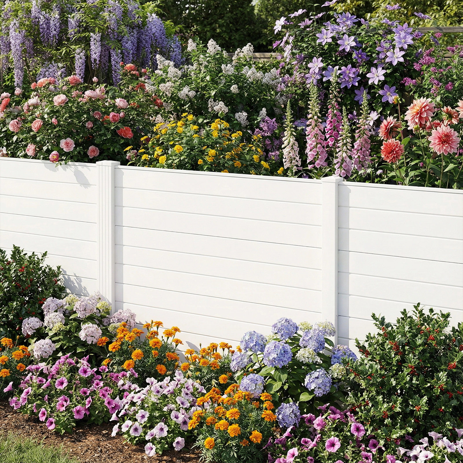 SUGIFT Freestanding Air Conditioner Privacy Fence with Metal Ground Stakes White/Black