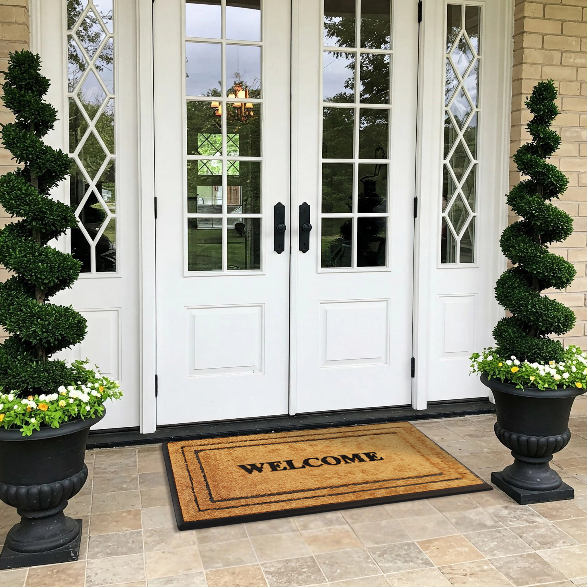 A1 Home Collections Natural Coir & Rubber Welcome Door Mat Heavy Duty Dirt Trapping Outdoor Front Door Mat 24 x 39 In