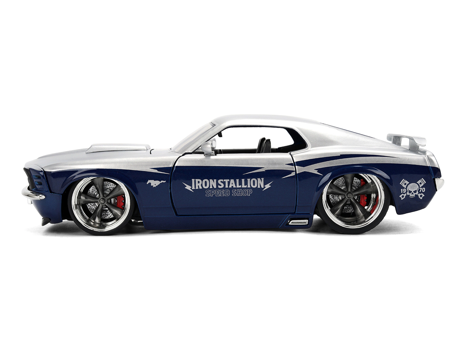 Jada 1970 Ford Mustang Boss 429 "Iron Stallion Speed Shop" Silver and Dark Blue Metallic "Bigtime Muscle"