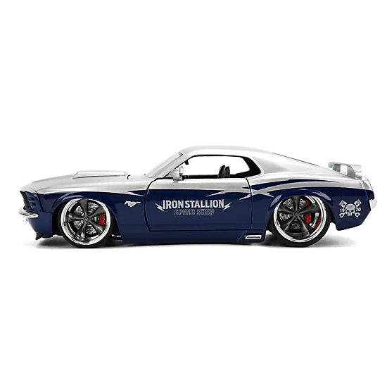 Jada Collectible 1970 Ford Mustang Boss 429 "Iron Stallion Speed Shop" Silver And Dark Blue Metallic "Bigtime Muscle"
