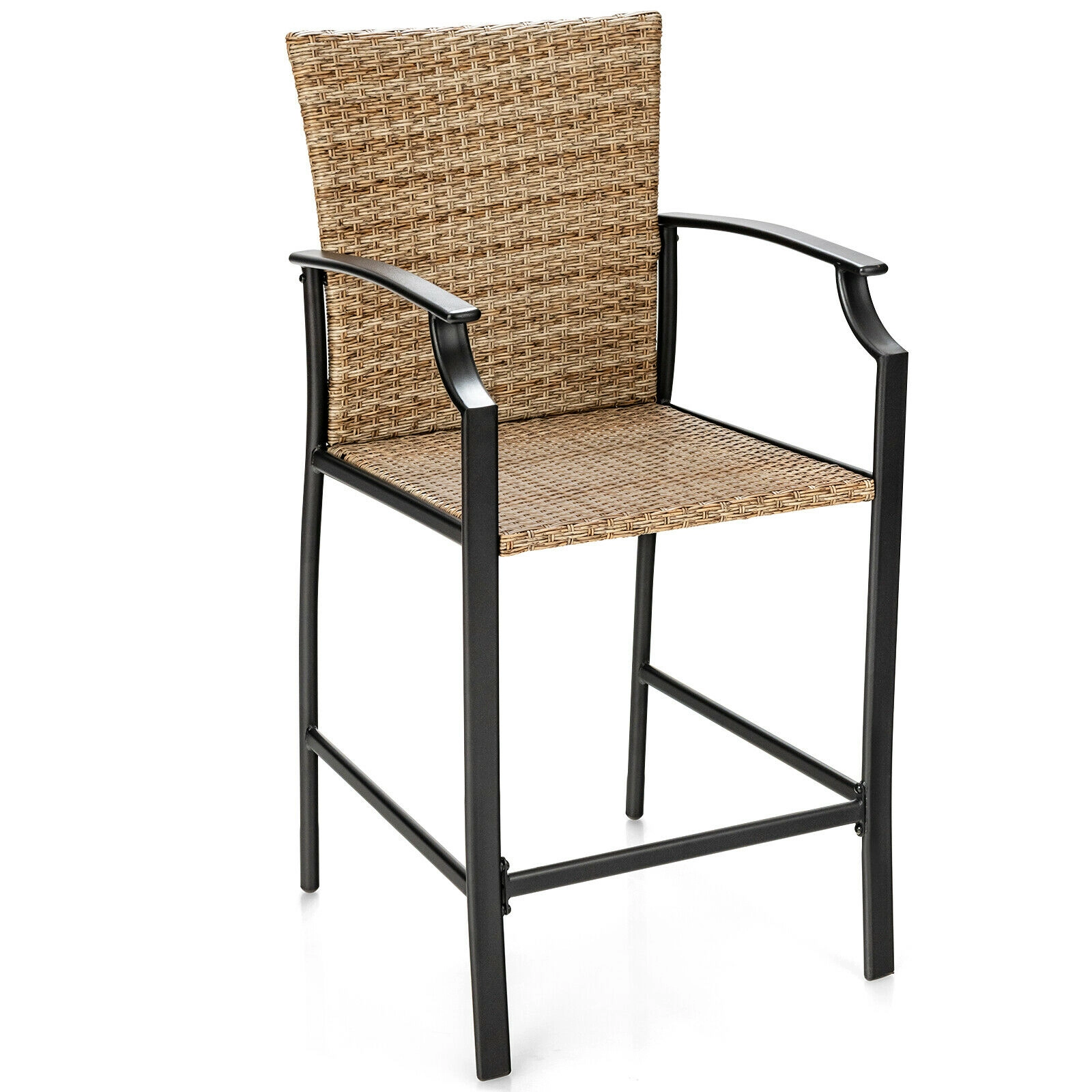 SUGIFT Set of 4 Armrests High Backrest and 2-in Cushions Patio Rattan 330-lb Rated Bar Stools Beige