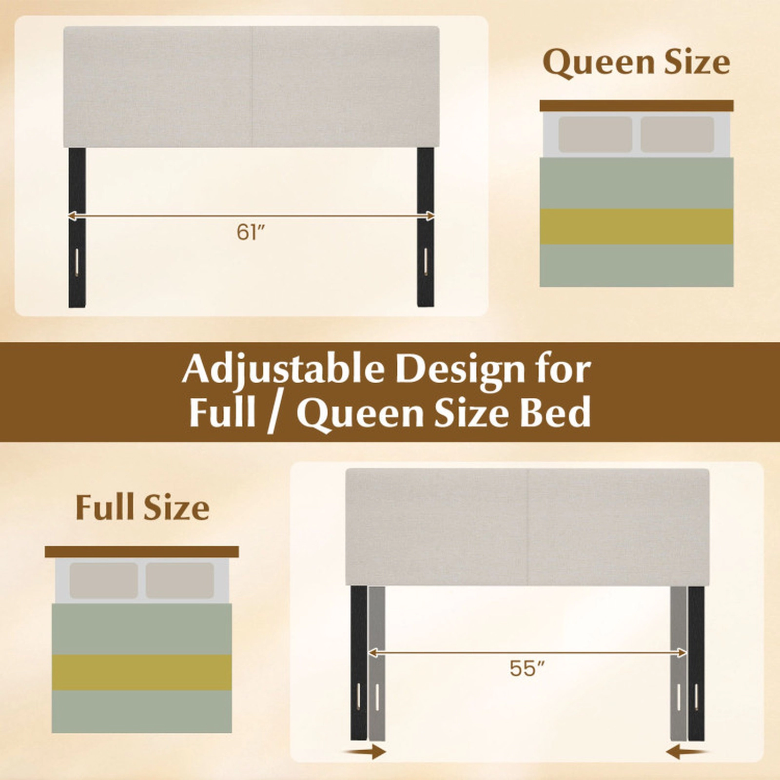 SUGIFT Vertical Quilted Faux Linen Panel Upholstered Full Queen Headboard