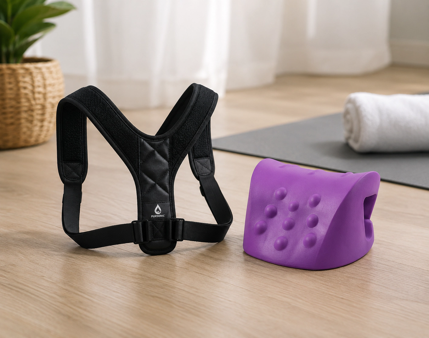 Pursonic Unisex Posture Support & Neck Relief Bundle: Posture Corrector & Cervical Neck Stretcher Set