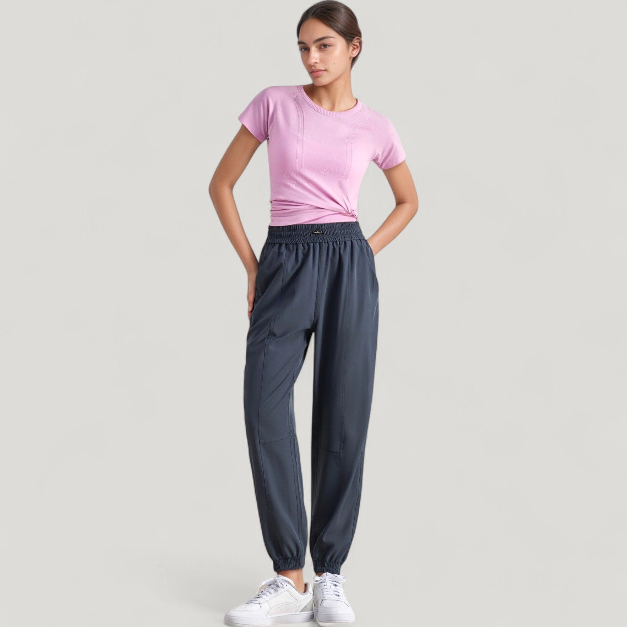 Anna-Kaci Women's High-Waist Jogger Pants with Elastic Cuffs and Side Pockets
