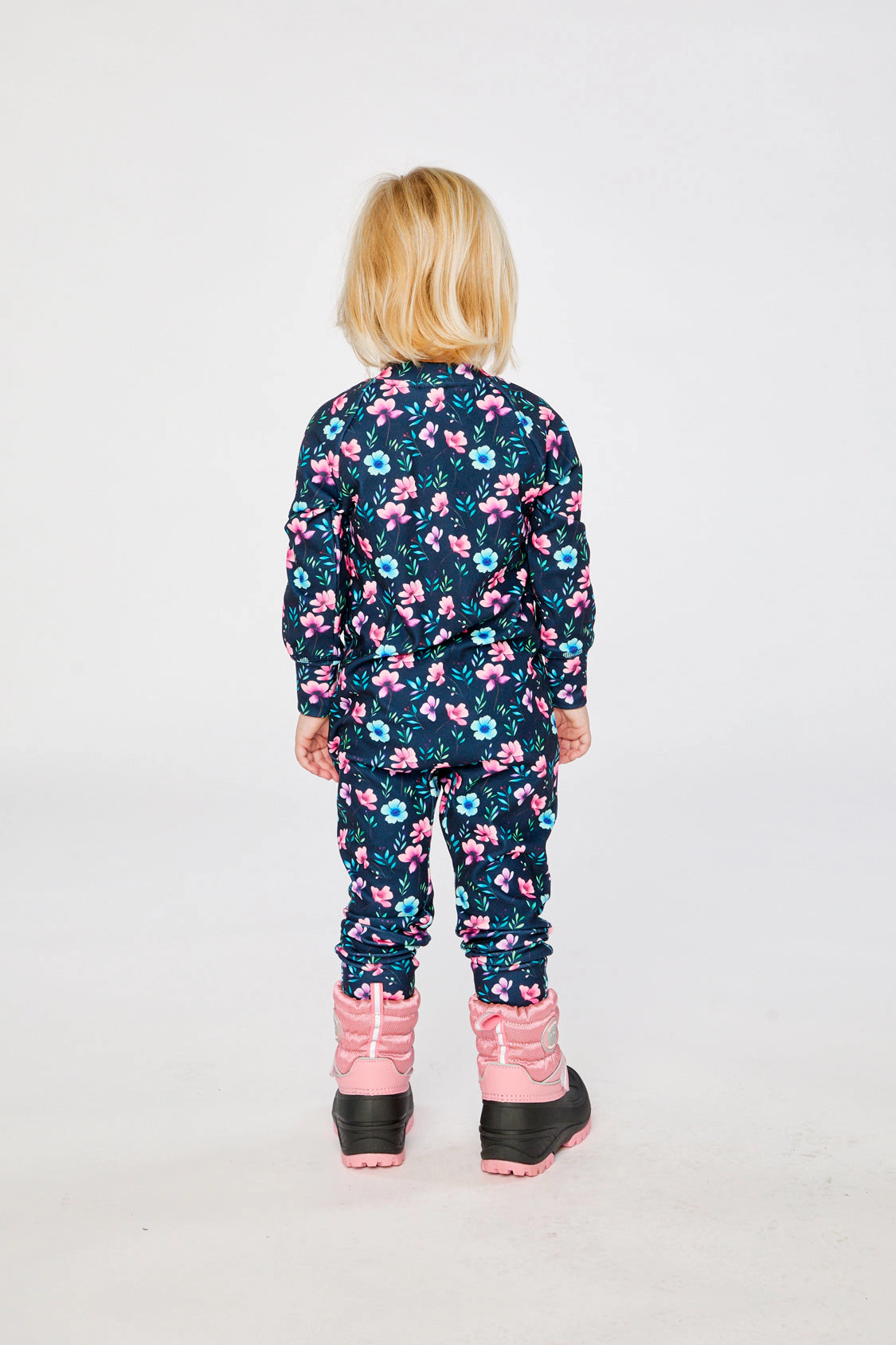 Deux par Girls One Piece Floral Print Asymmetric Zip Thermal Underwear