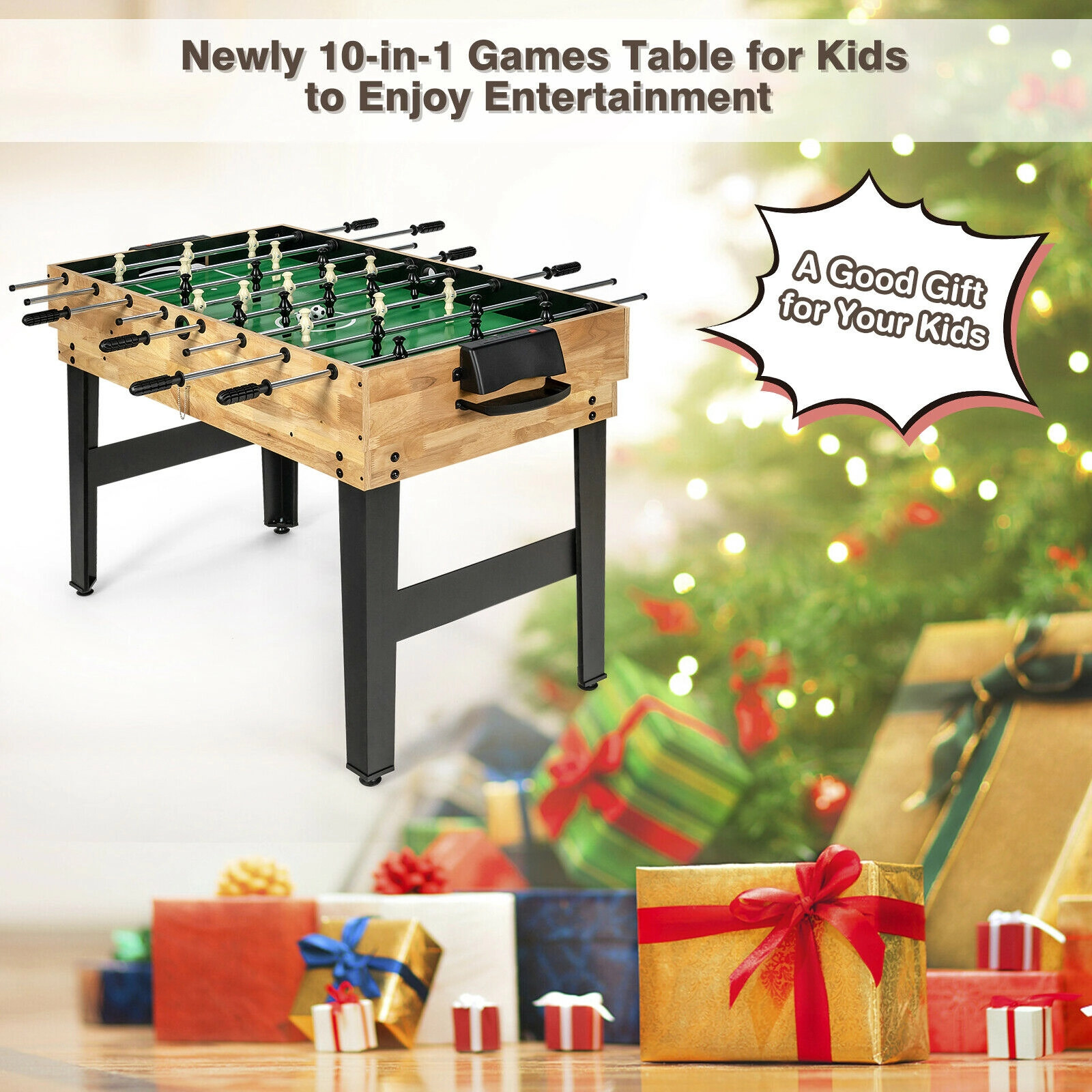 SUGIFT Natural 10-in-1 Multi Combo Game Table with Foosball Bowling and Hockey Tops 41.5-in W 24-in D 31.5-in H