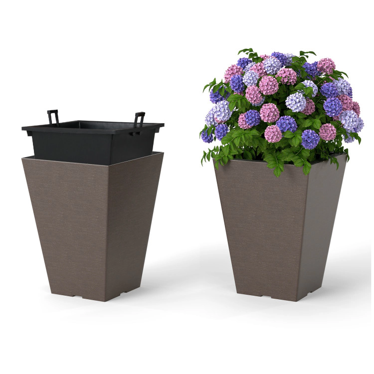 Hivvago Set of 2 Square Taper Planter with Removable Inner Bucket and Optional Drainage Hole