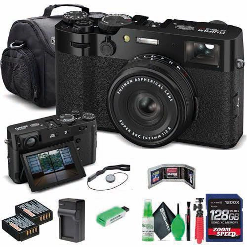 FUJIFILM X100VI Digital Camera (Black) (16821913) + 128GB Card + Card Reader + Battery + Charger + Carrying Case + Flex