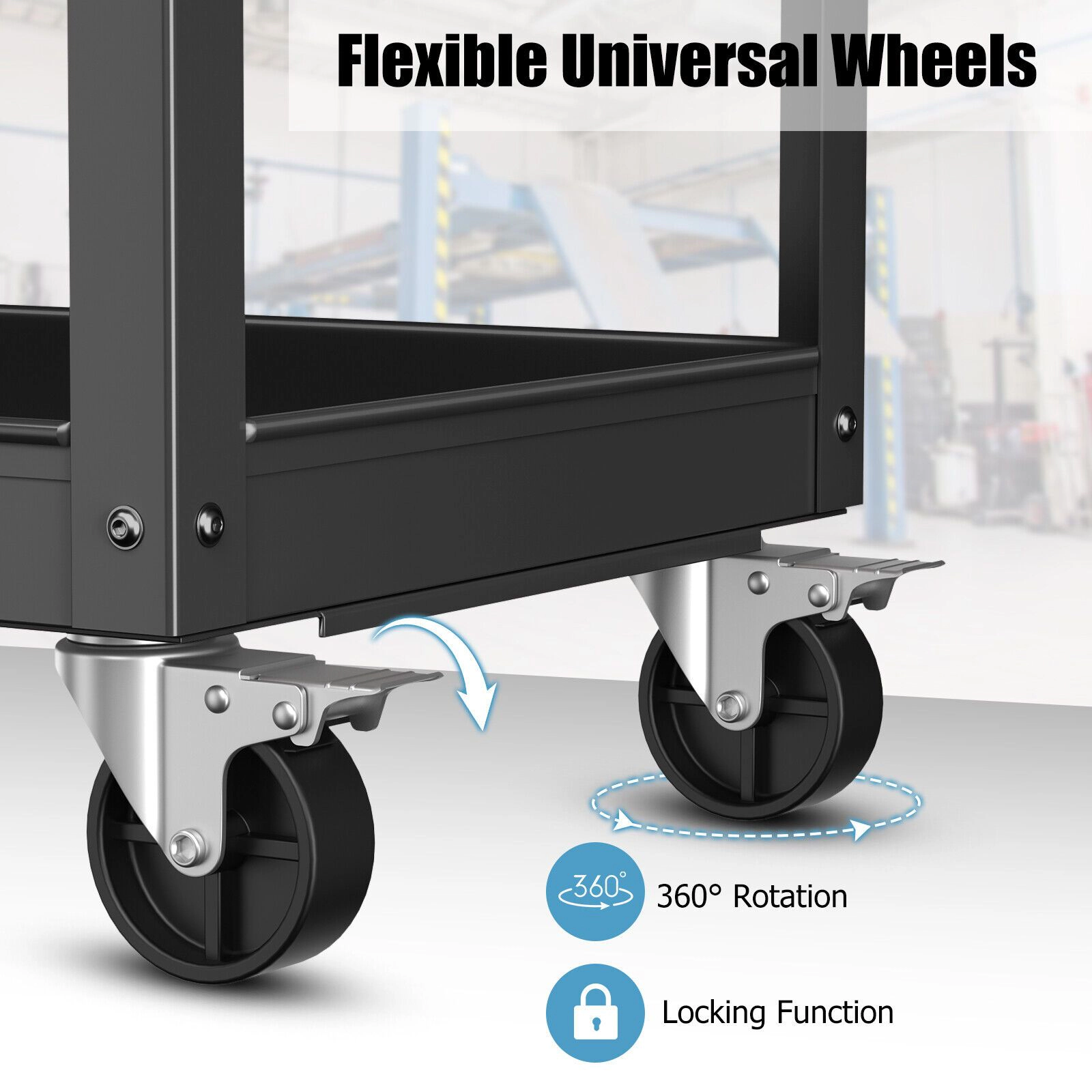 SlickBlue 3-Tier Utility Cart with Locking Wheels and Large Storage Shelves