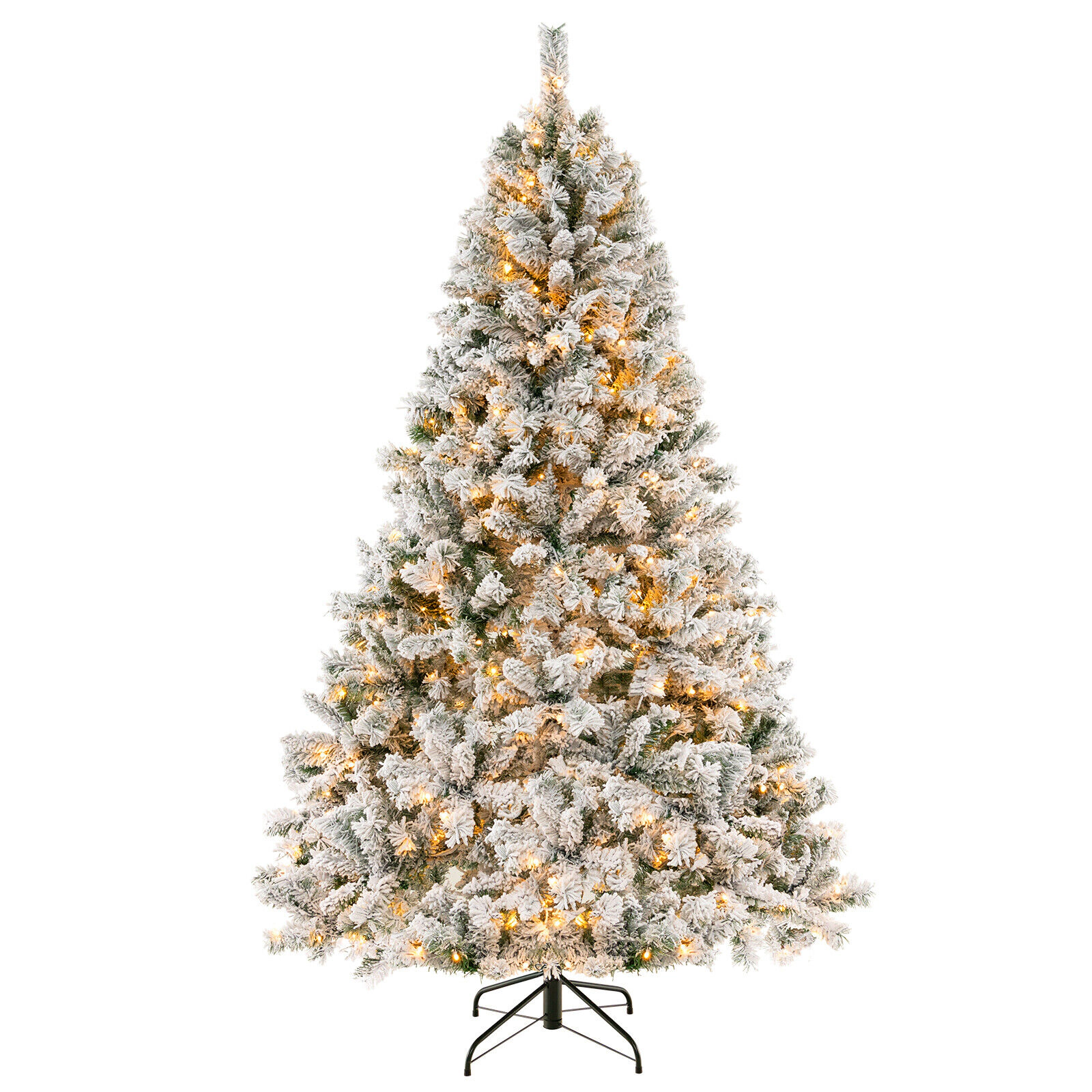 Glintex 7-Ft Flocked Christmas Tree with 956 Tips and 450 Warm White LEDs, Green