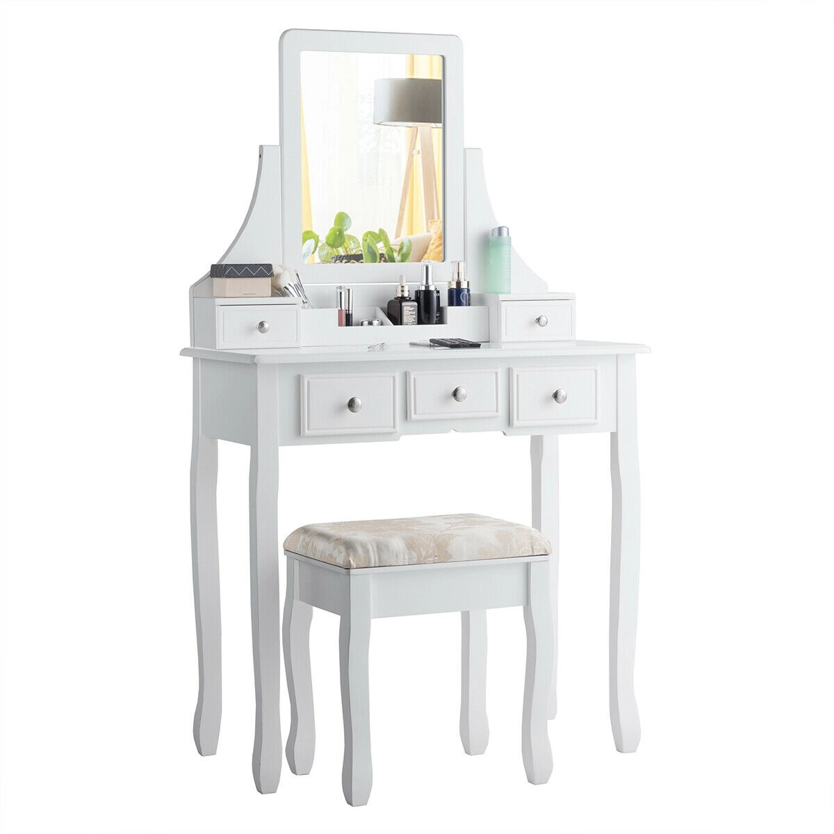 LJG 5 Drawers Removable Box Makeup Dressing Vanity Set
