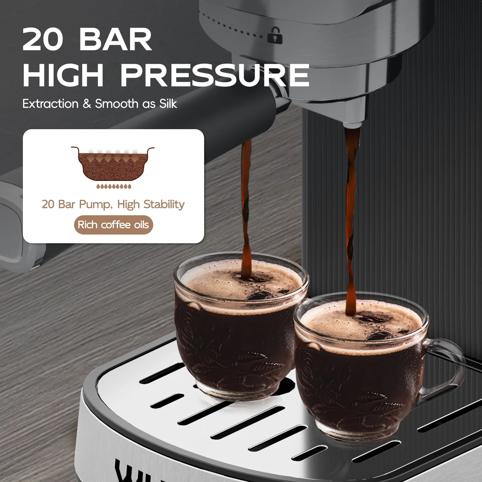 WHALL - 20 Bar Touchscreen Espresso Machine，Espresso Coffee Maker with Milk Frother Steam Wand