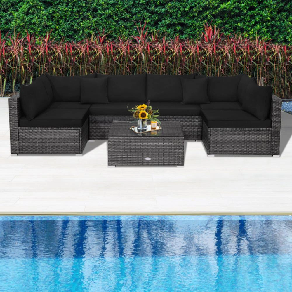 Hivvago 7 Pieces Patio Rattan Furniture Set with Sectional Sofa Cushioned