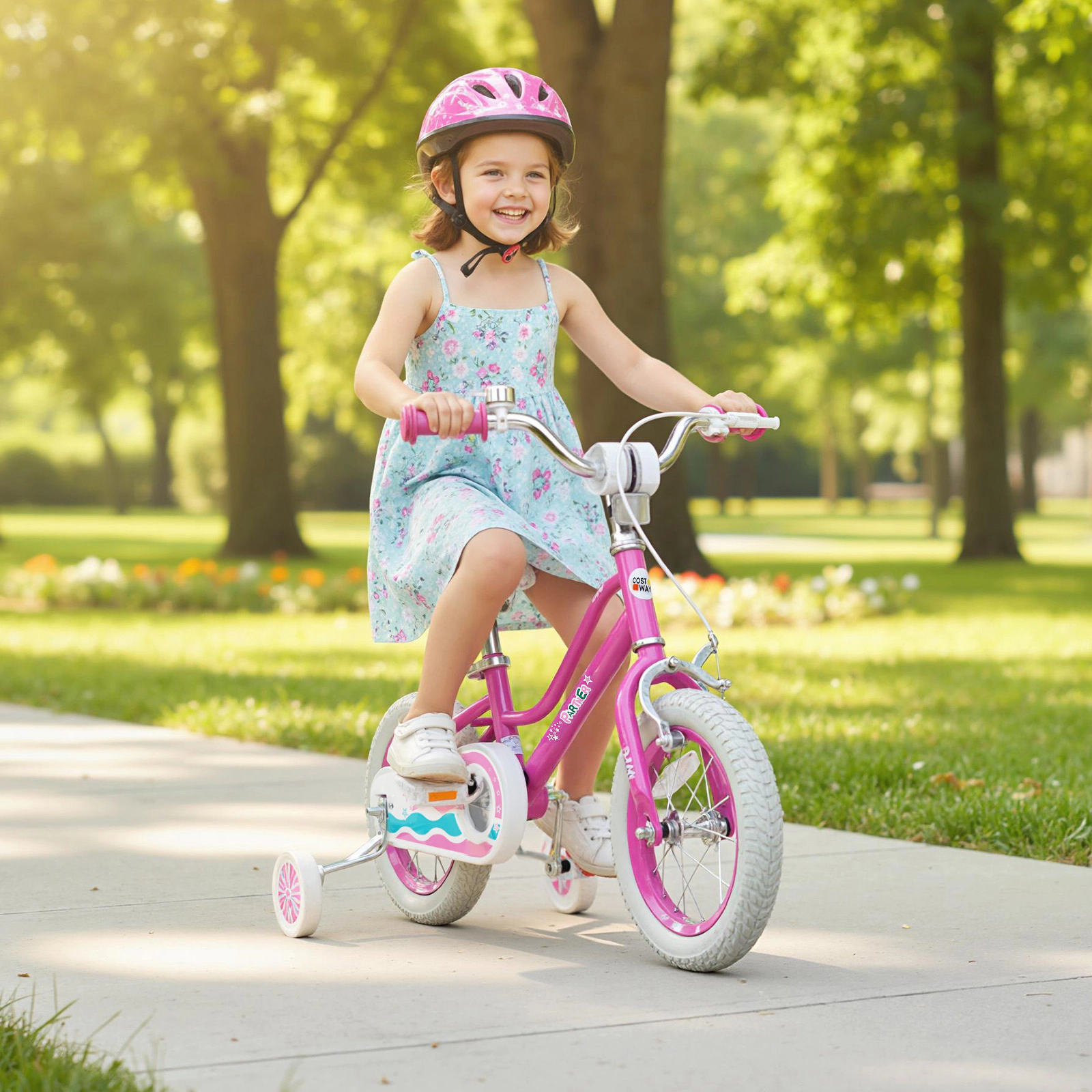 LJG Kids Bike with Adjustable Handlebar Pink - Starlight Wave