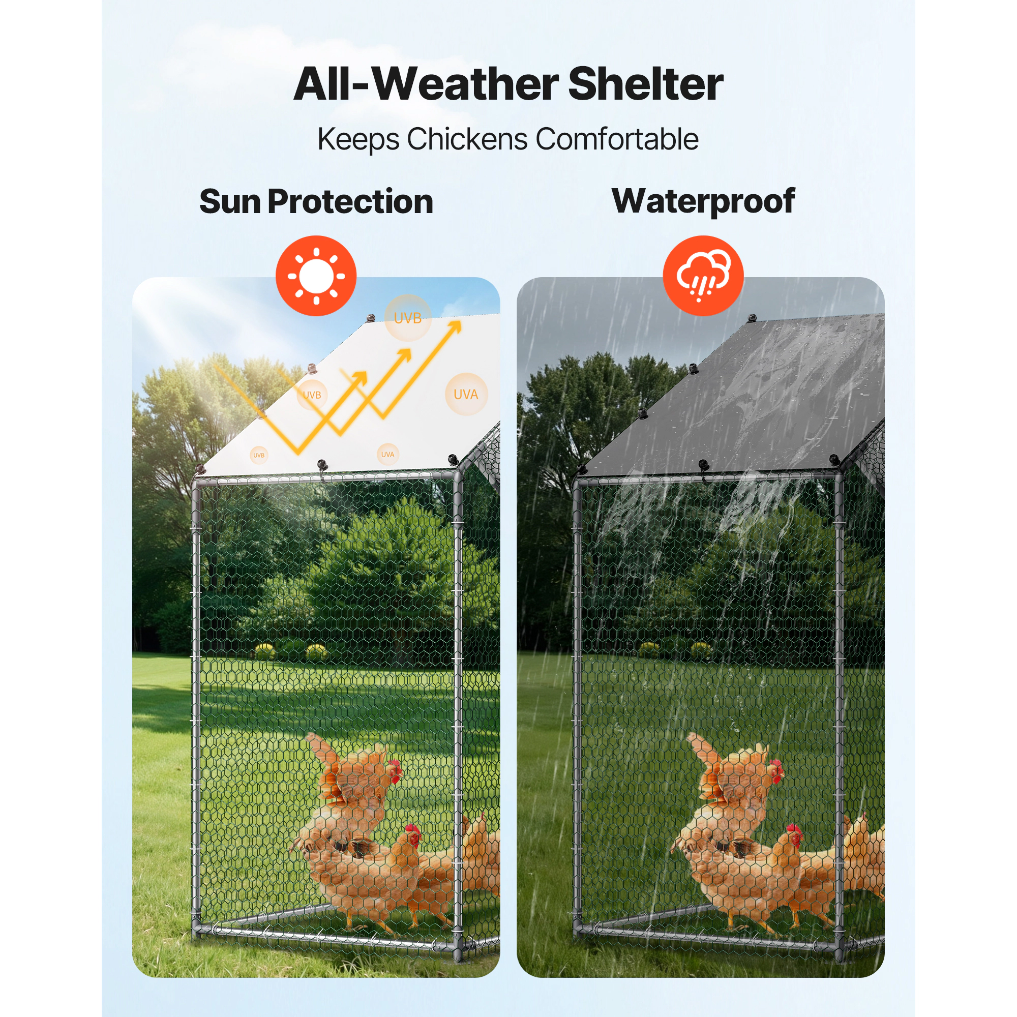 HONGGE Large Metal Chicken Coop Walk-in Chicken Run House with Waterproof Cover & Sturdy Frame Spire Roof Poultry Cage