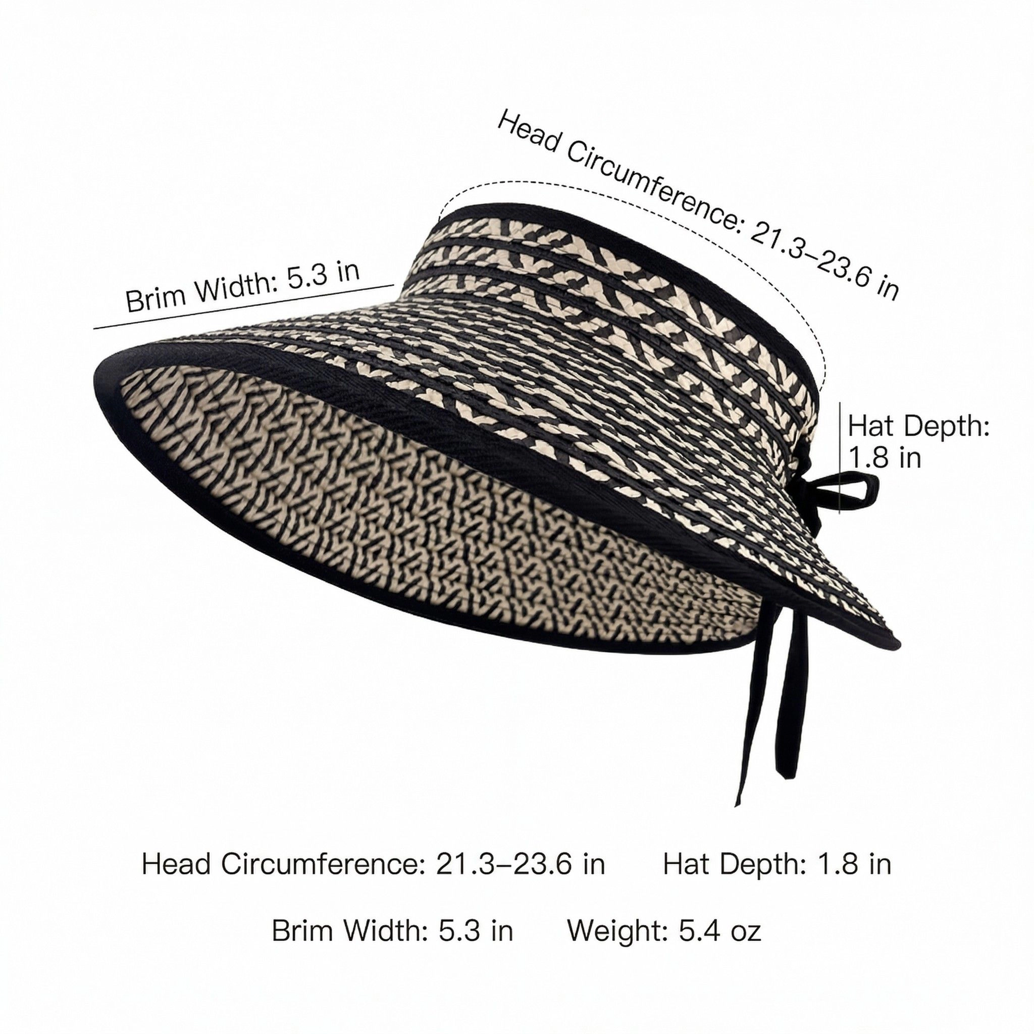 Anna-Kaci Women's Women Straw Sun Visor Hat Wide Brim Contrast Trim Adjustable Bow Lightweight Summer