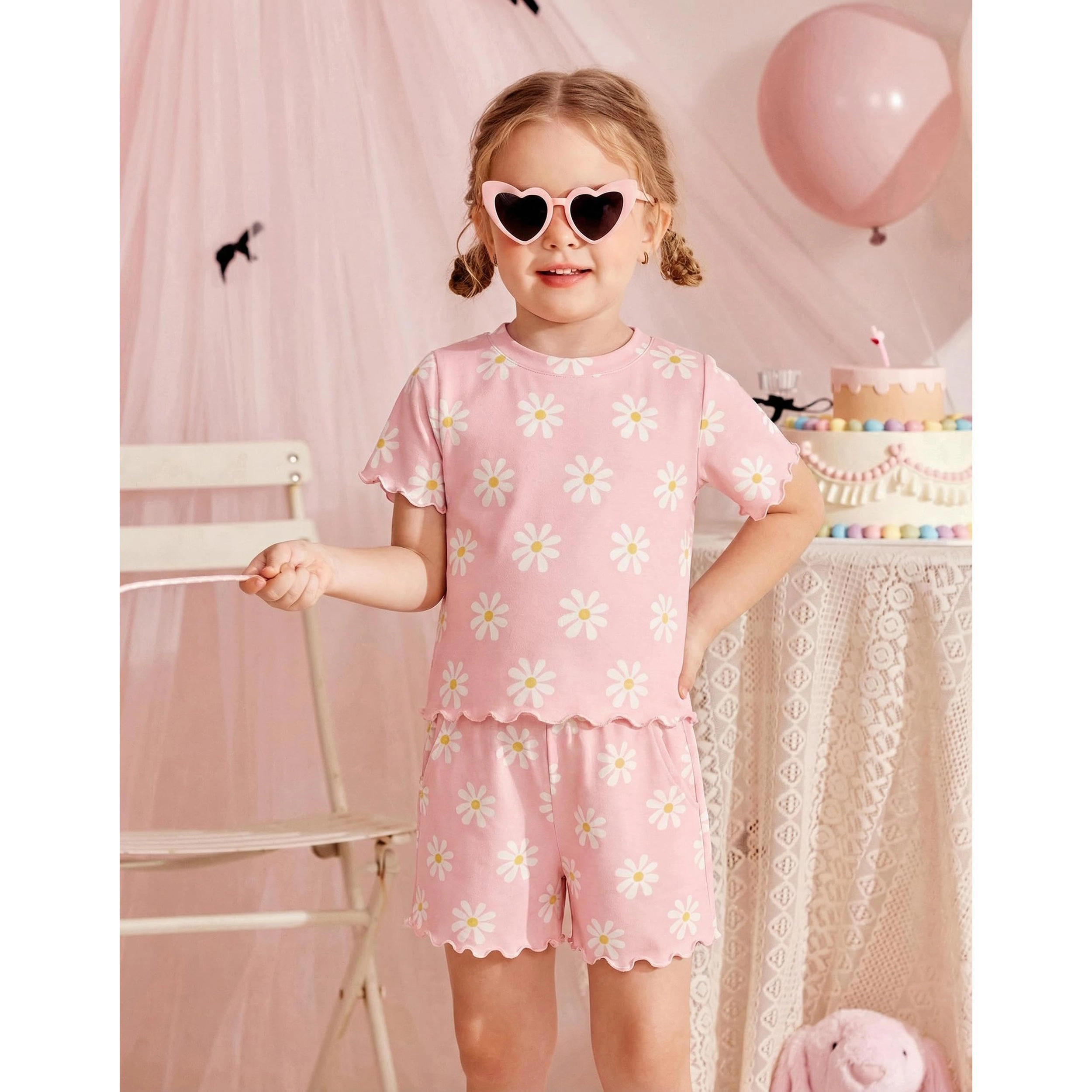Arshiner Toddler Girls Clothes Short Sets Ruffle Sleeve Roundneck Tops And Shorts With Pock