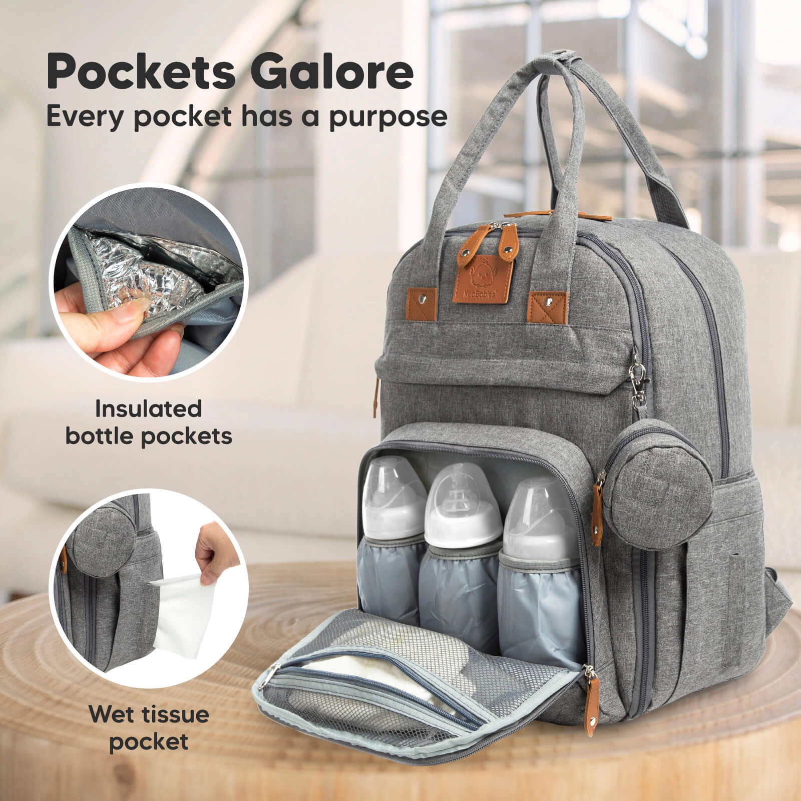 KeaBabies Rove Diaper Bag for Baby Boys, Girls