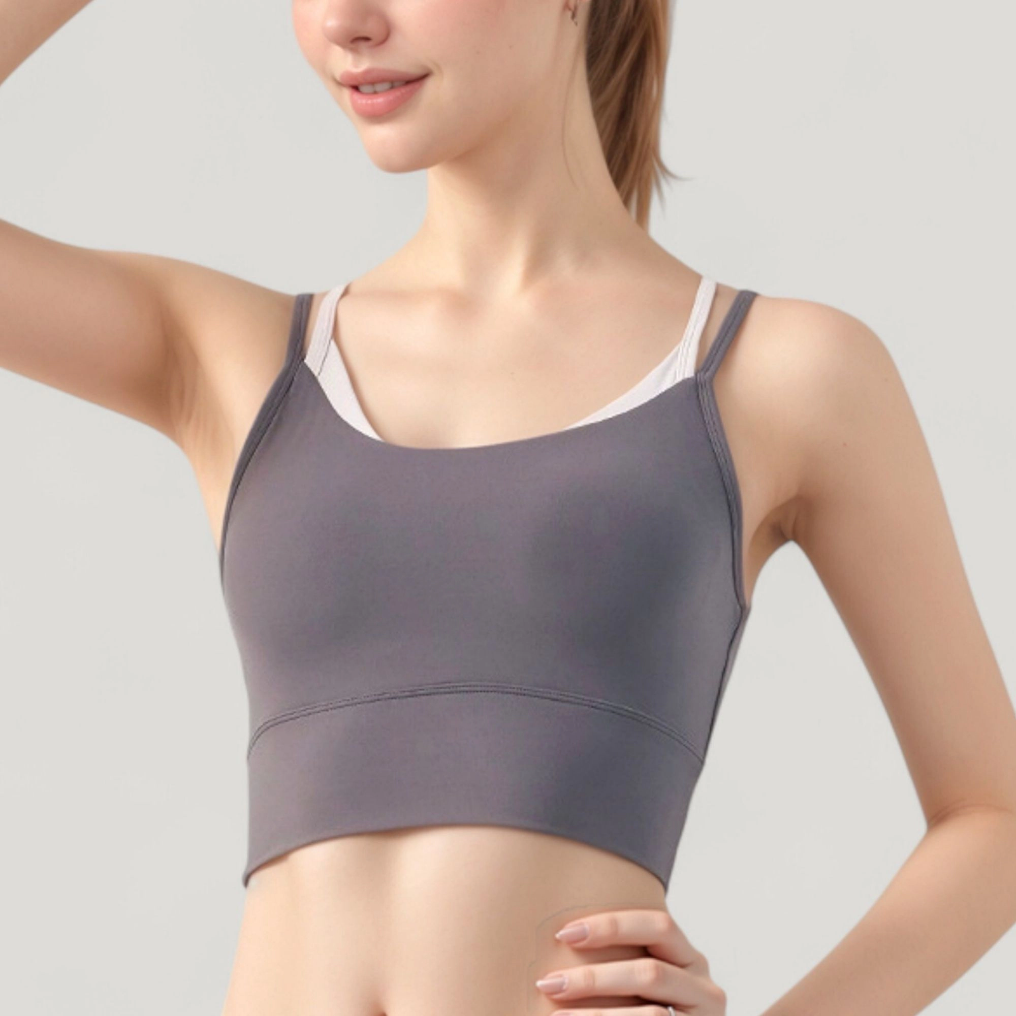 Anna-Kaci Women's Scoop Neck Sports Bra with Double Strap Back and Soft Stretch Fabric
