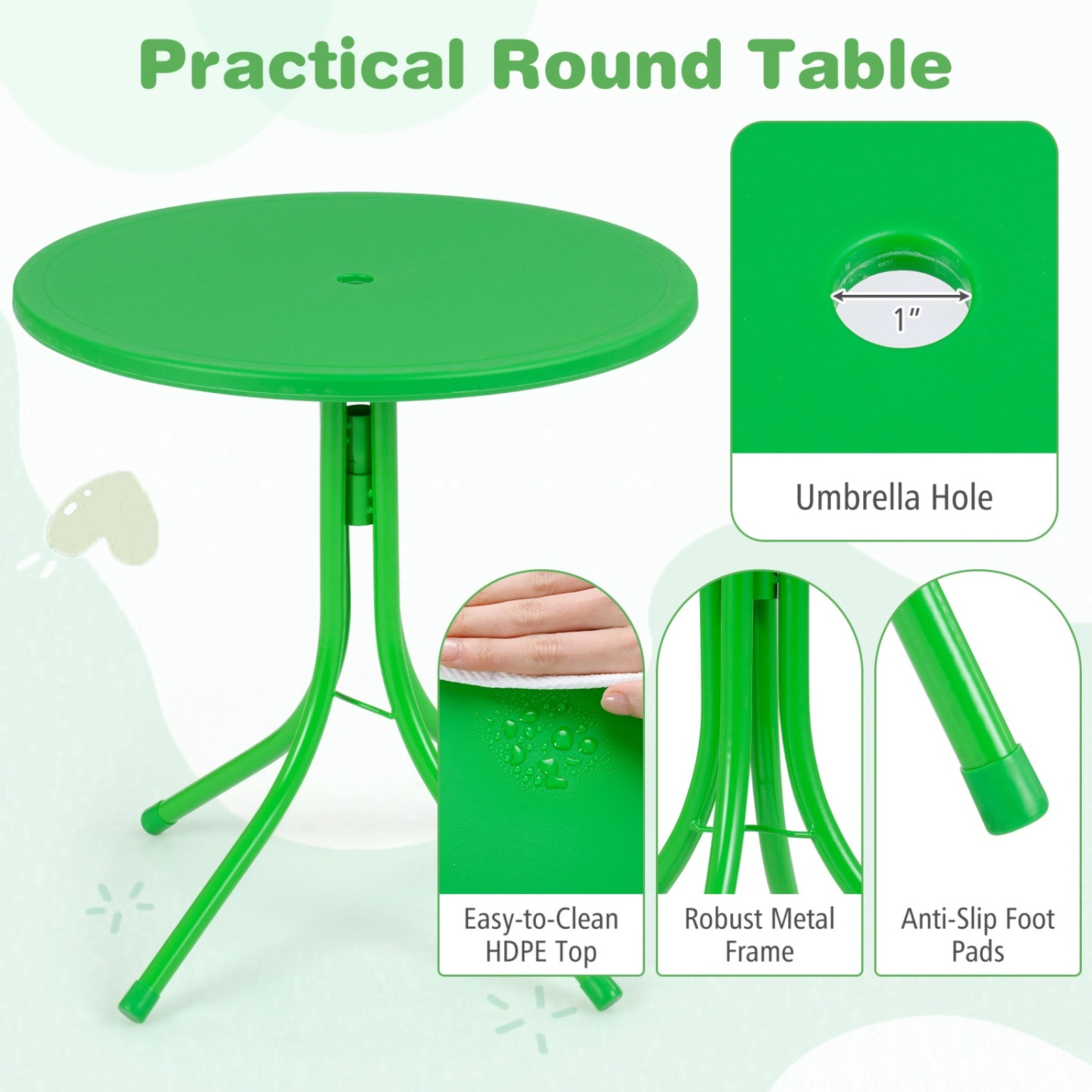 SUGIFT Kids Outdoor Table & Chair Set with 2 Folding Chairs & Height Adjustable Umbrella 165-lb Chair Capacity Ages 3-6