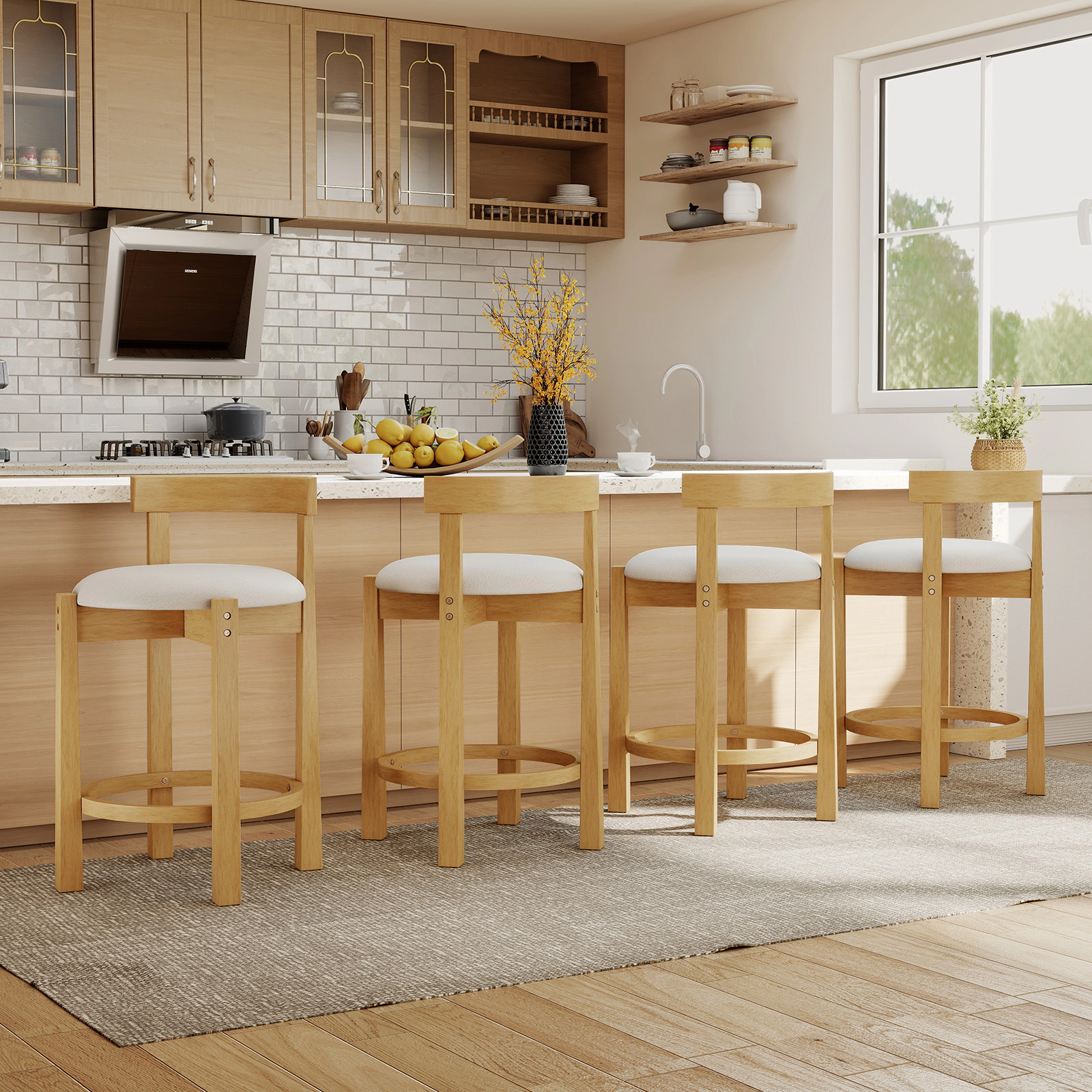 Glintex -Piece 24-Inch Teddy Velvet Counter Stool Set with a Backrest