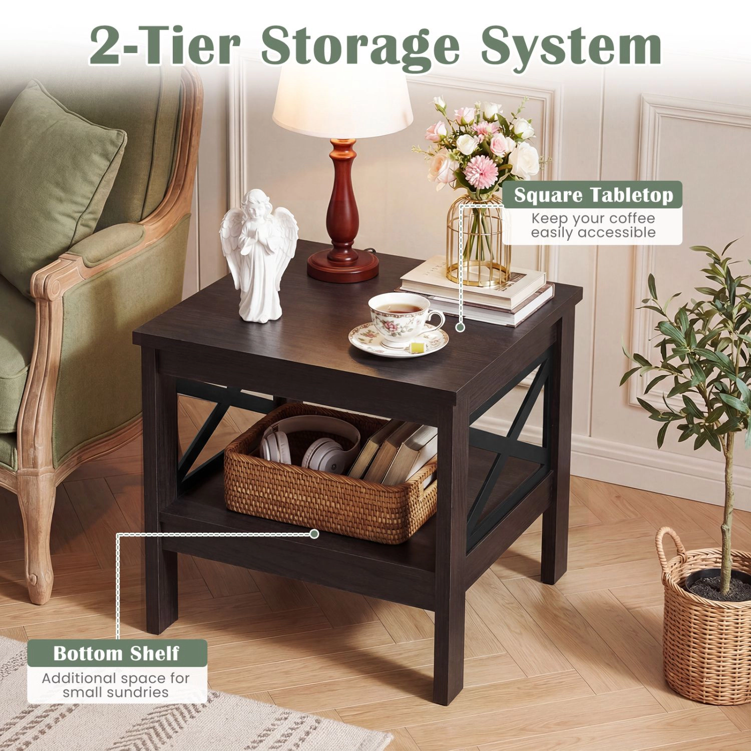 SlickBlue Farmhouse Nightstand with X-Frame Design and 220 Lbs Capacity