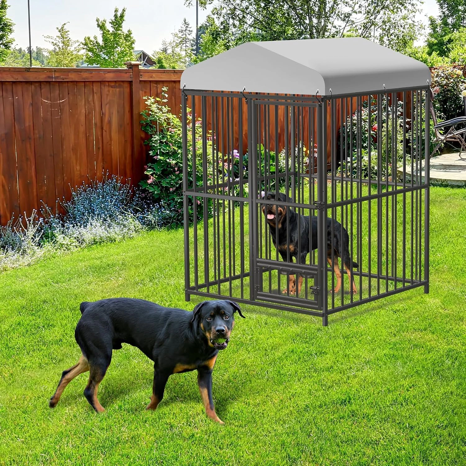 4x4x6 FT Outdoor Dog Kennel, Heavy-Duty Black Metal Tube Pet Enclosure for Backyard Garden