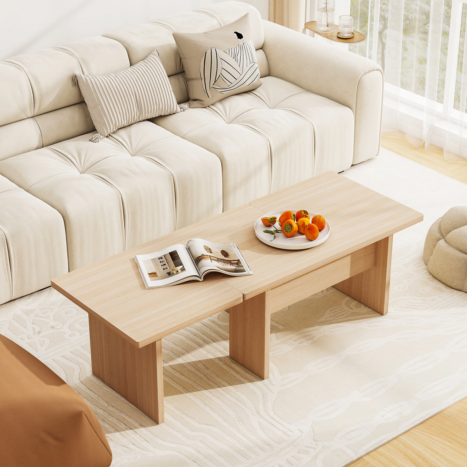 LJG Modular Coffee Table Set of 2 L Shaped Center Tables for Small Space