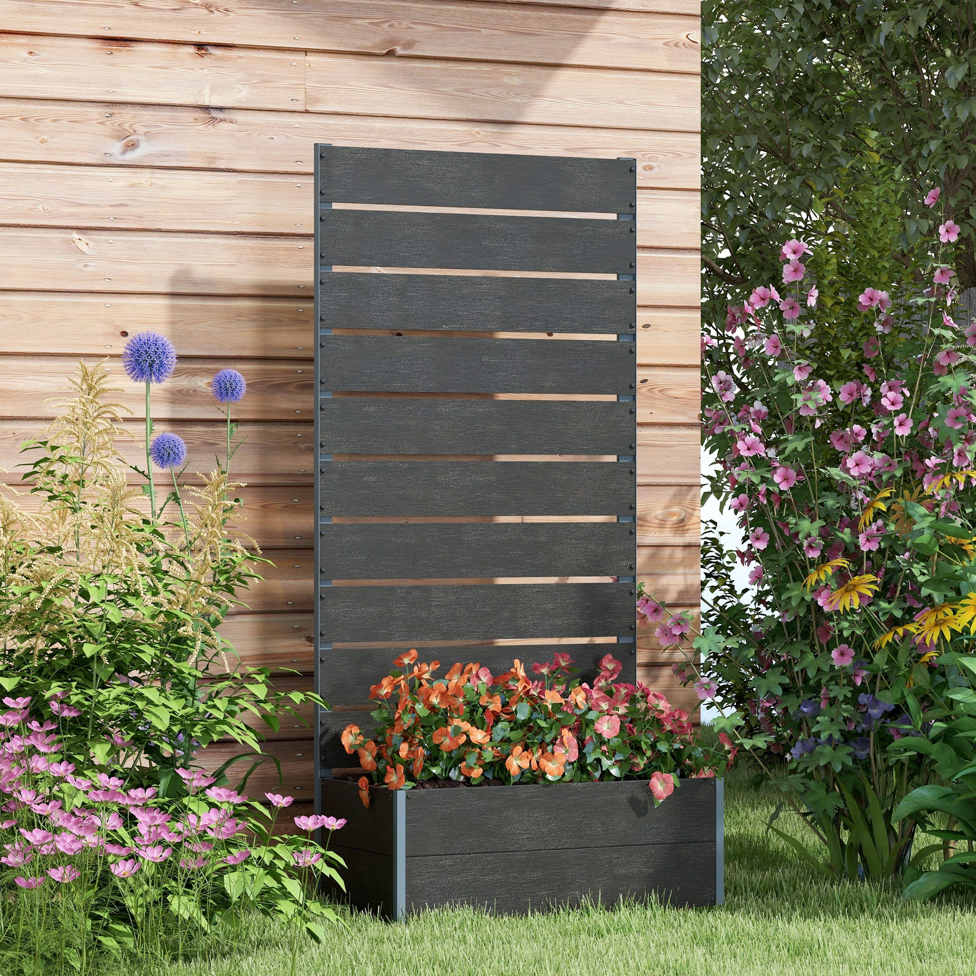 HONGGE Trellis Planter for Climbing Plants, Raised Garden Bed with Trellis, Box Outdoor