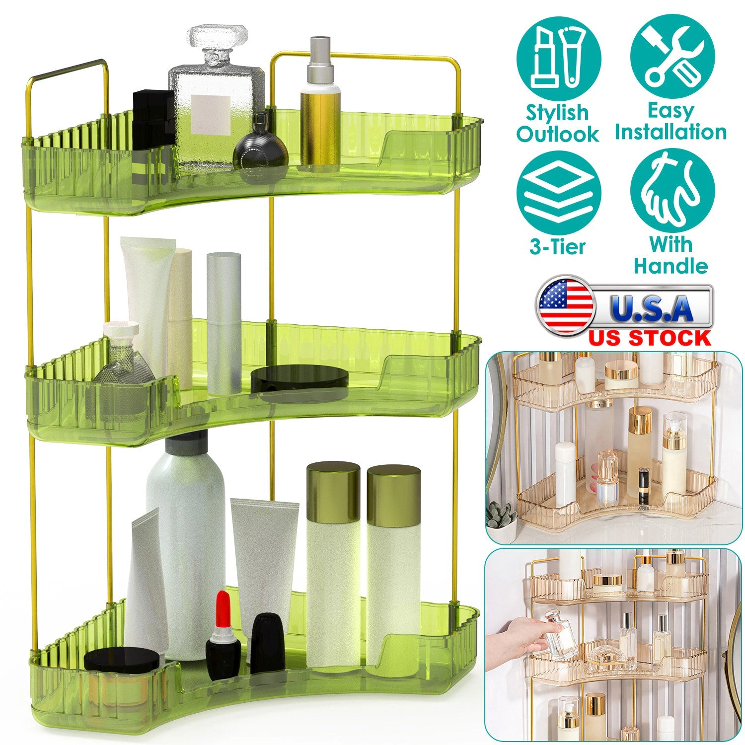 GBruno 3-Tier Corner Bathroom Countertop Organizer