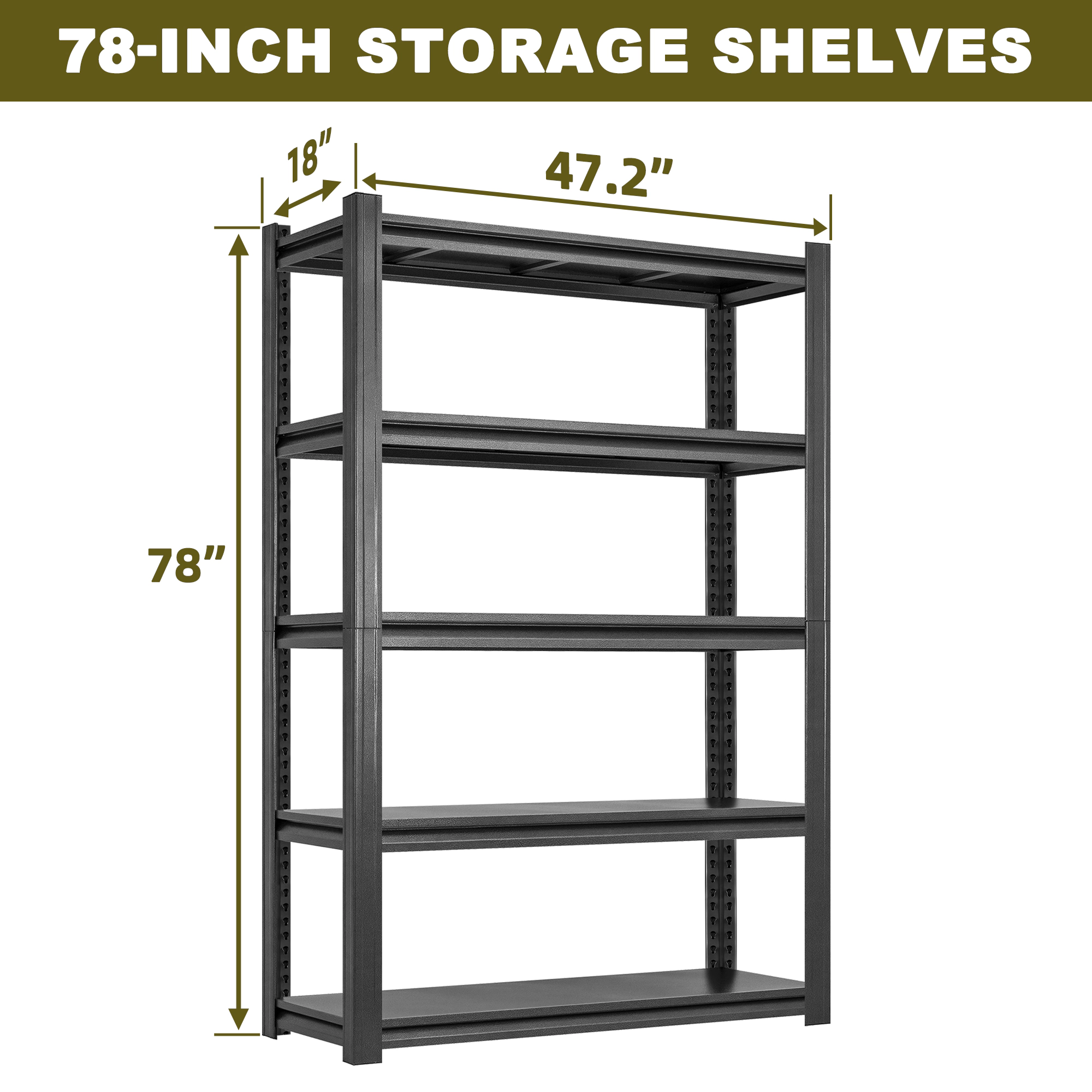 Flynama 5-Tier Heavy Duty Steel Boltless Adjustable Storage Rack in Black (47.2 in. W x 78 in. H x 18 in. D)