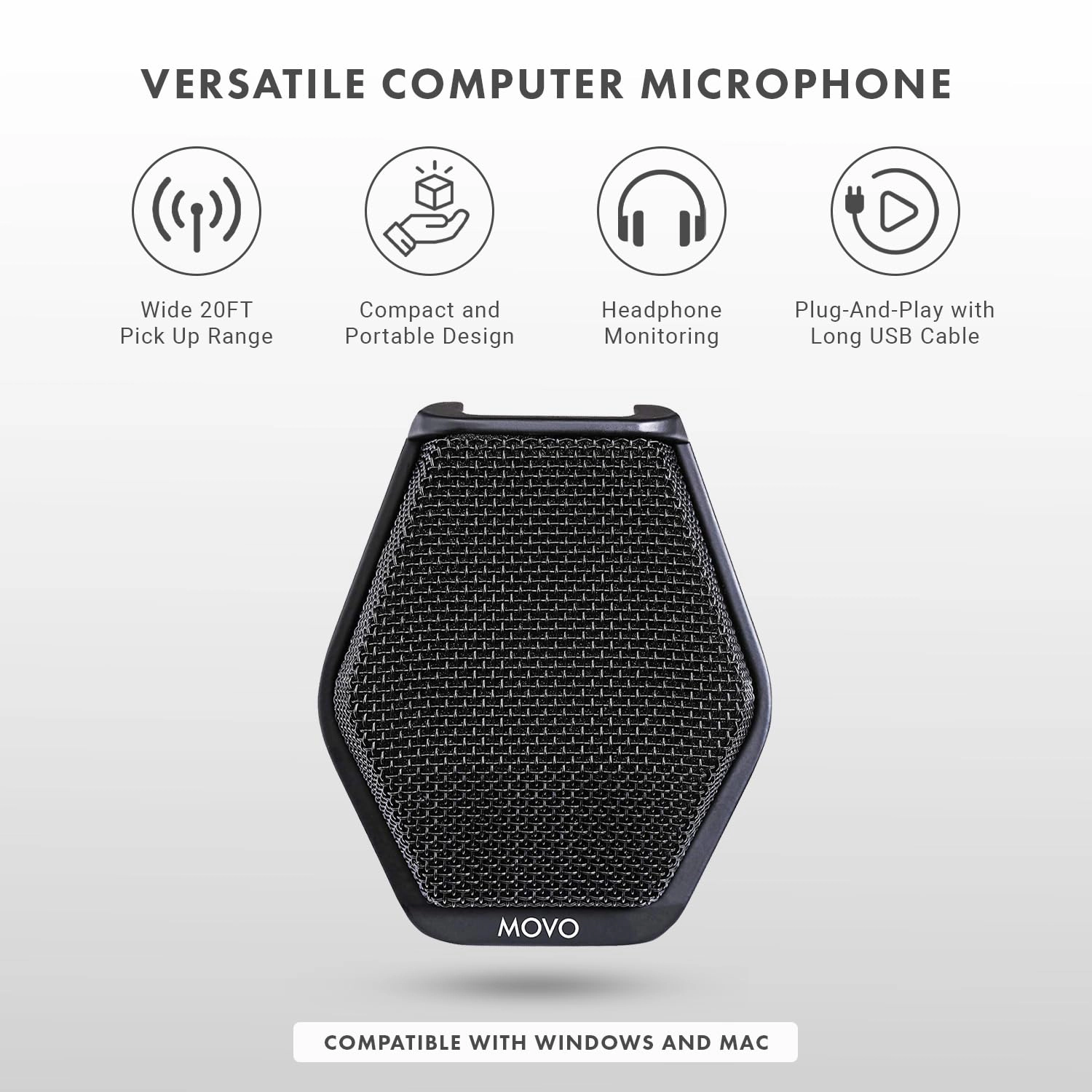 Movo MC1000 Conference USB Microphone - Long Range Desktop Mic