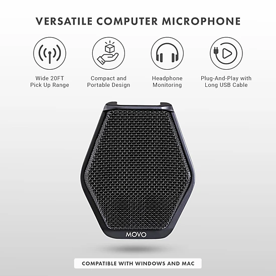 Movo MC1000 Conference USB Microphone for Computer Desktop and Laptop with 180 deg / 20' Long Pick up Range Compatible