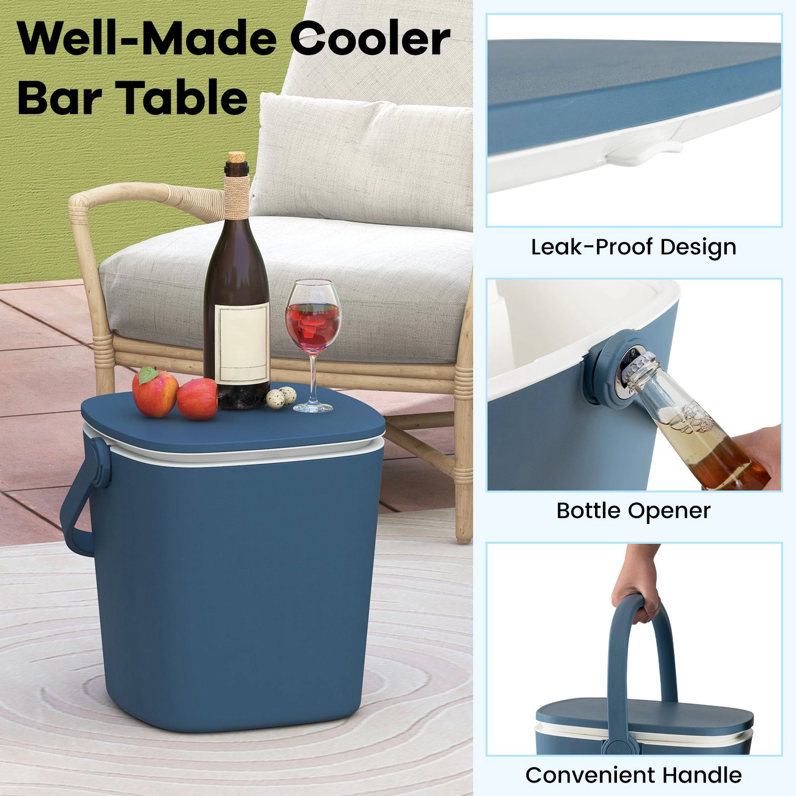 SlickBlue Outdoor Cocktail Cooler Table with Storage Rack and Bottle Opener