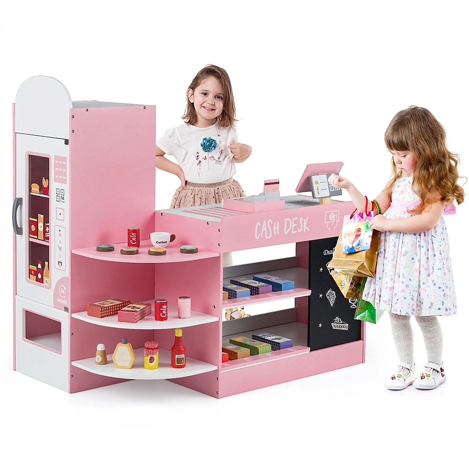 SUGIFT Kids Grocery Store Playset with Cash Register POS Machine 35-in Long 34.5-in Tall Ages 3-8 Gray