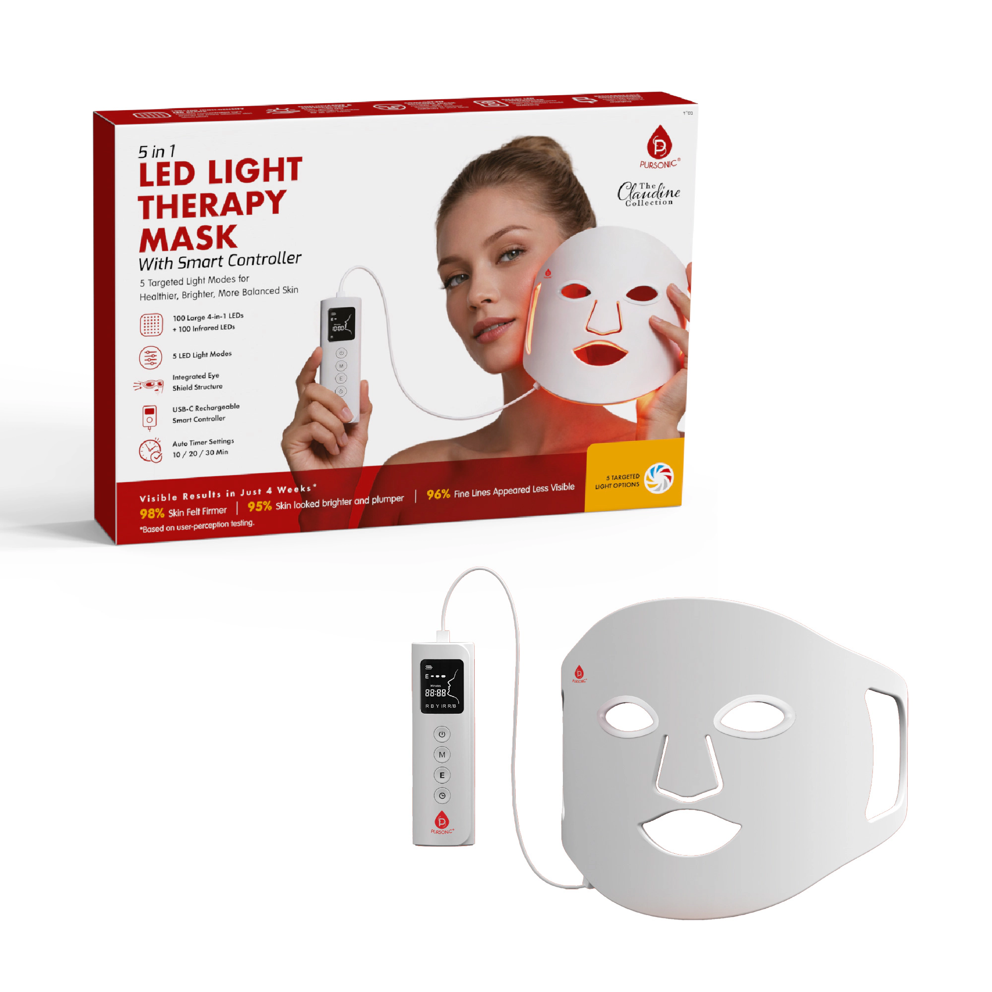 Pursonic Women's LED Skincare & Anti-Aging Therapy Mask with Smart Controller