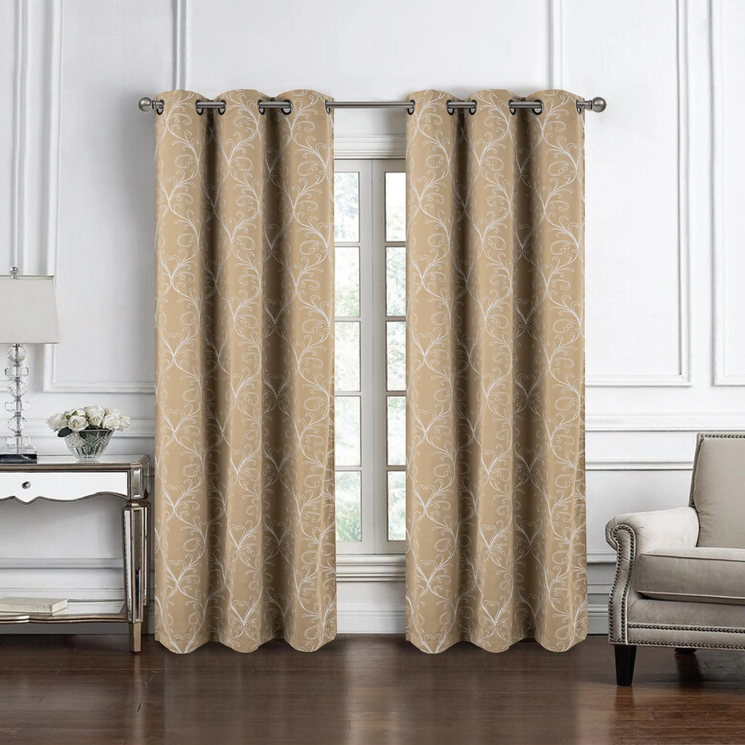 RT Designer Collection Kimber Embroidered Blackout Luxurious Decorative Grommet Curtain Panel 54" x 90" Taupe