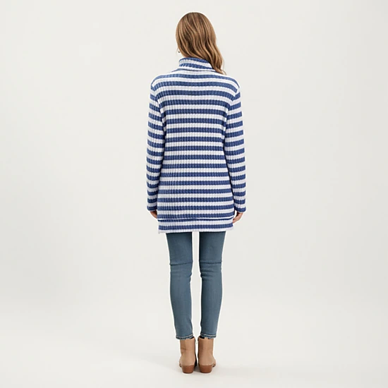 Anna-Kaci Women's Striped Ribbed Turtleneck Tunic Length Relaxed Fit Long Sleeve Pullover Top