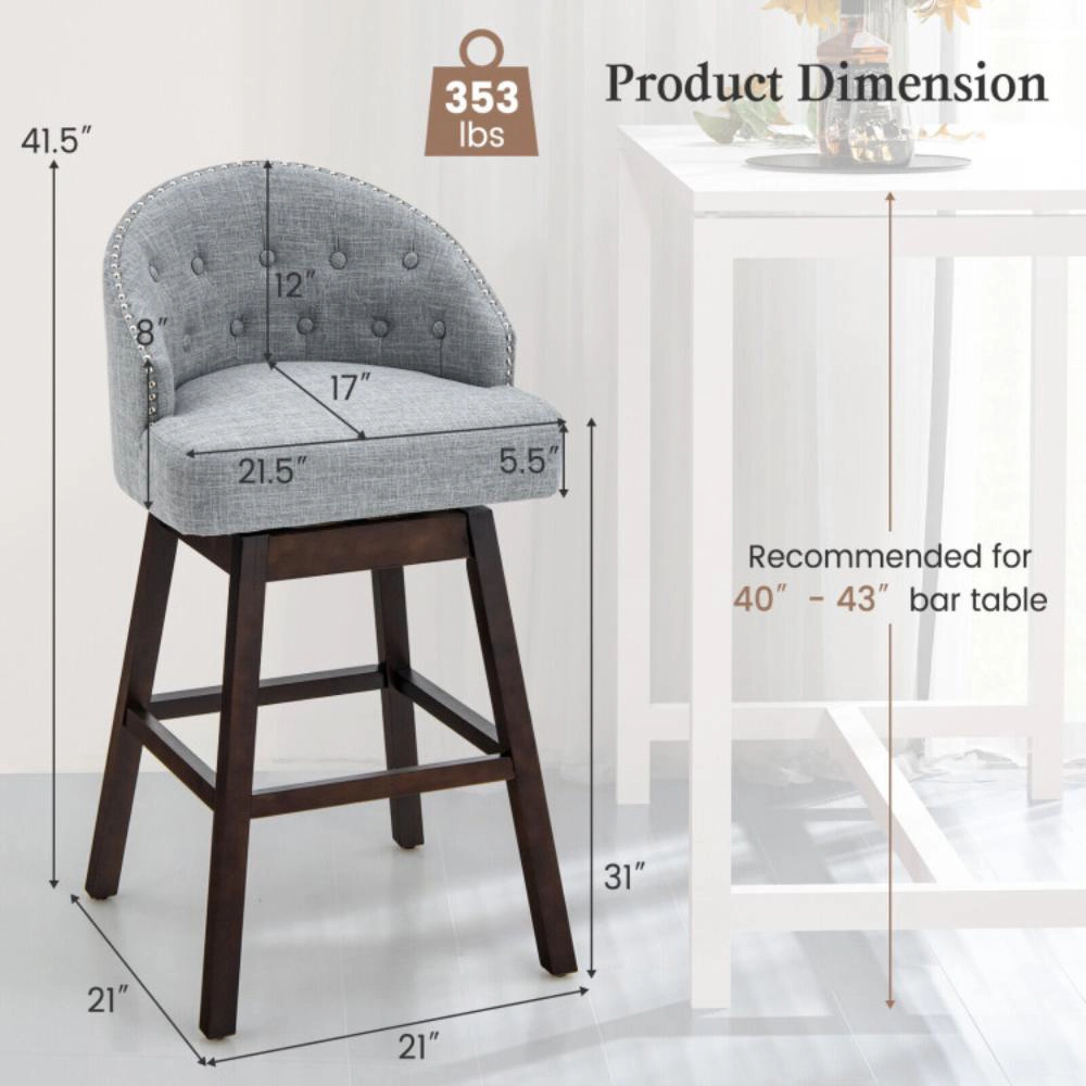 Hivvago Swivel Counter Stools with Cushioned Backs and Solid Rubberwood Legs- Set of 2