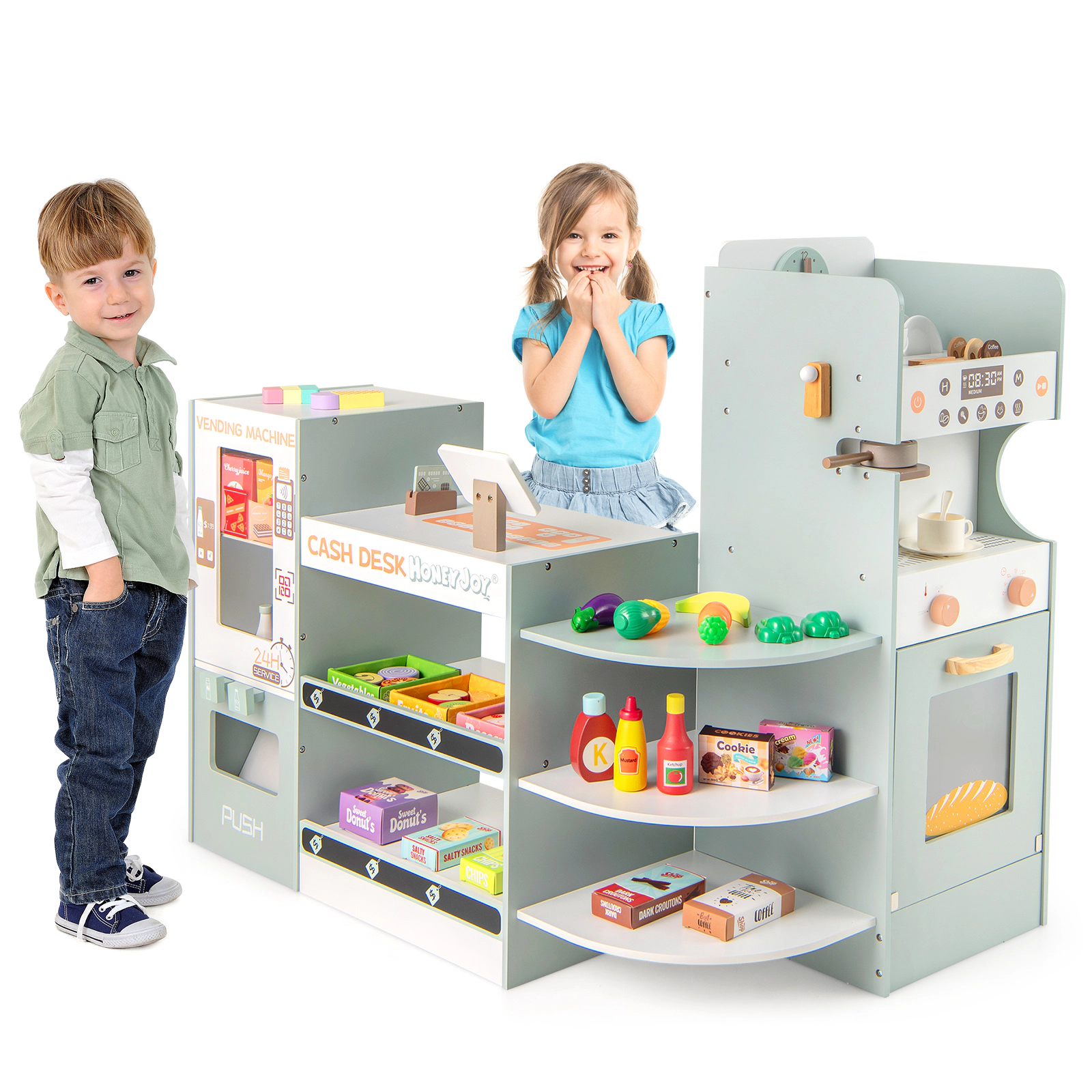 LJG Wooden Kids Grocery Store Playset Pretend Play Supermarket